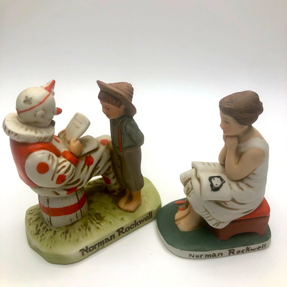 2 PCs. Vintage Norman Rockwell figurines. Clown and Boy and Girl reading.